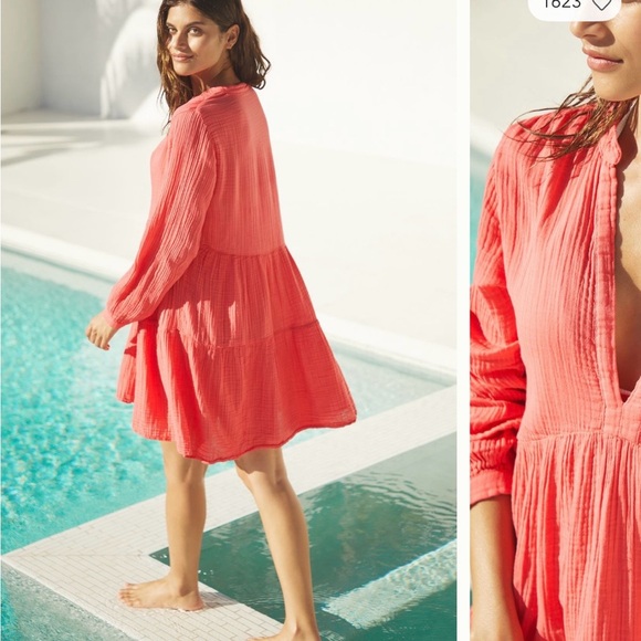 Anthropologie Raspberry Gauze Kallie Swim Coverup Dress XS nwt - Picture 2 of 8